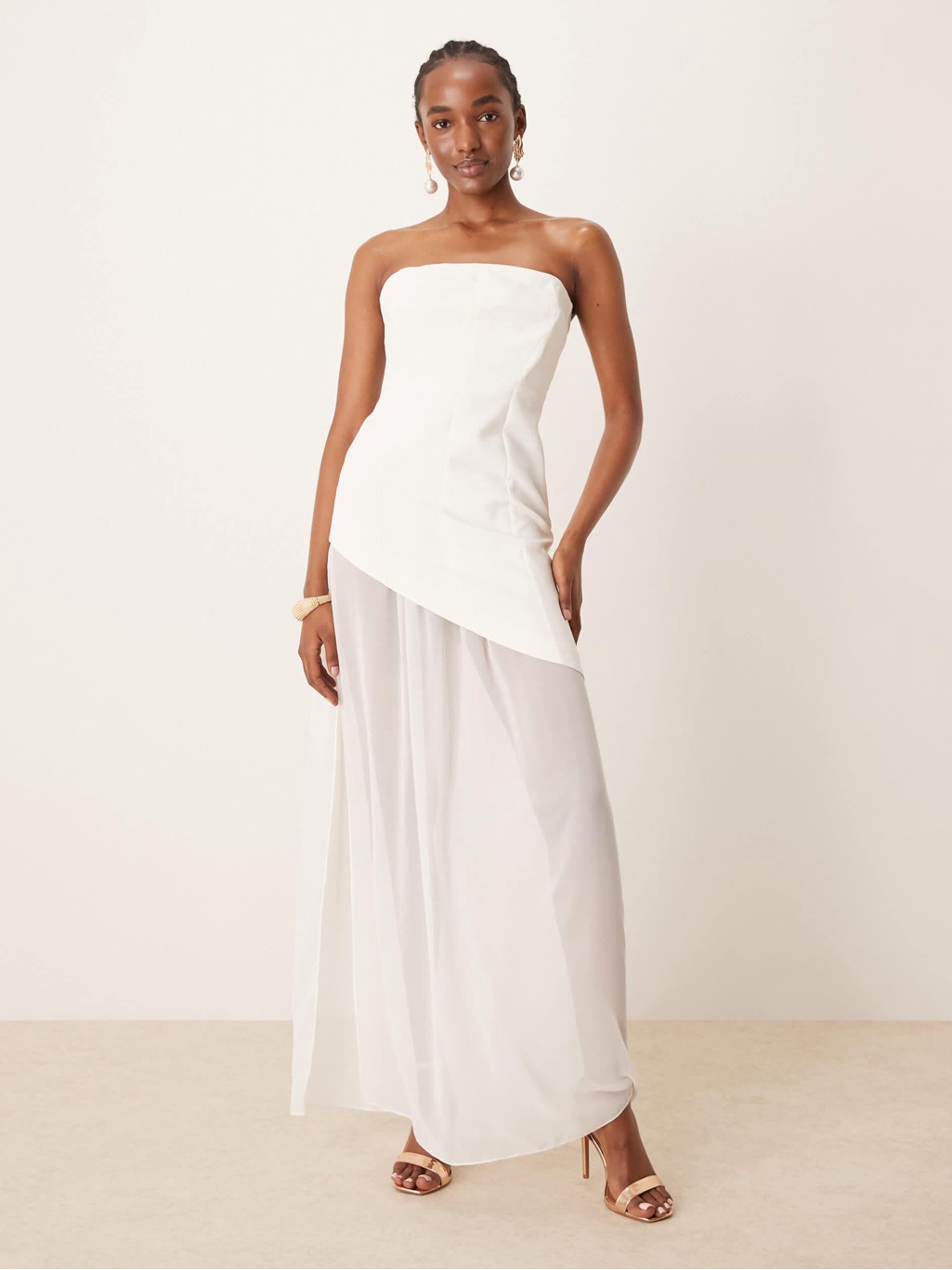 Asos Bandeau Maxi Dress With Chiffon Thigh Split Skirt